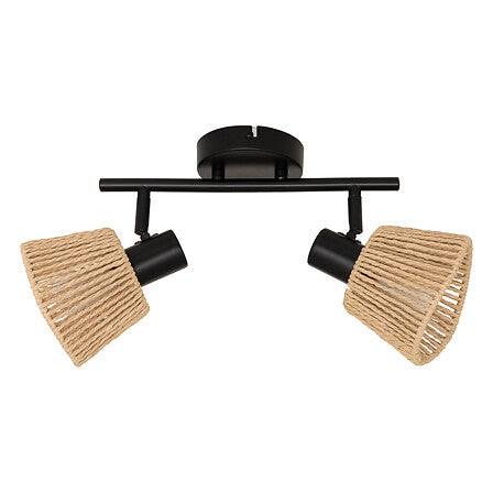 Applique 2 lampes Myha metal noir avec abat-jours en corde tressee naturelle - luminaire decoration pack mobilier LMNP