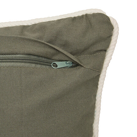 Coussin broderie 38 x 58 cm coton kaki