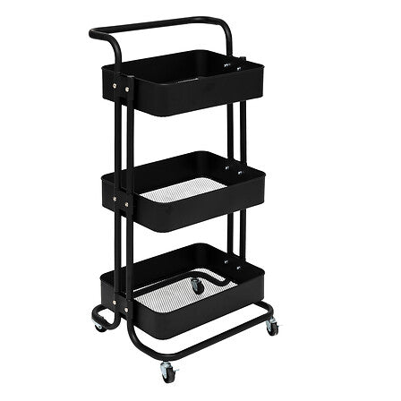 Desserte a roulettes 3 niveaux en metal noir paniers amovibles structure metal avec roulettes cuisine salle de bain - mobilier decoration pack mobilier LMNP