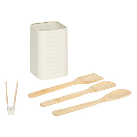 Lot de 4 ustensiles bambou avec pot assorti