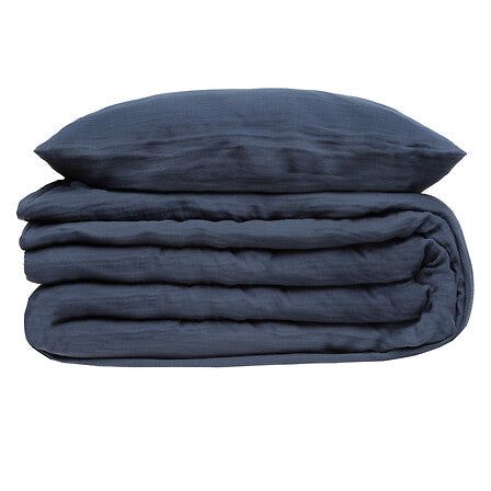 Parure de lit 240 x 220 cm double gaze de coton bleu