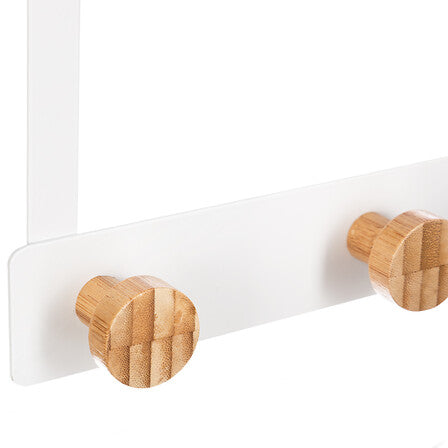 Patère de porte 5 têtes métal et bambou blanc