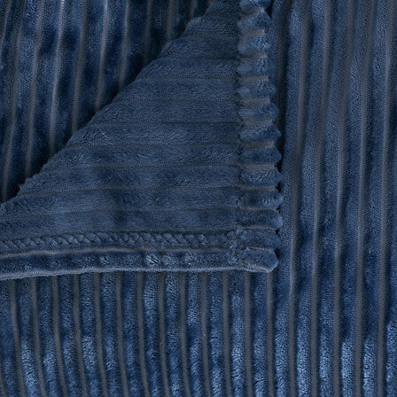 Plaid 240 x 220 cm flanelle côtelée bleu encre