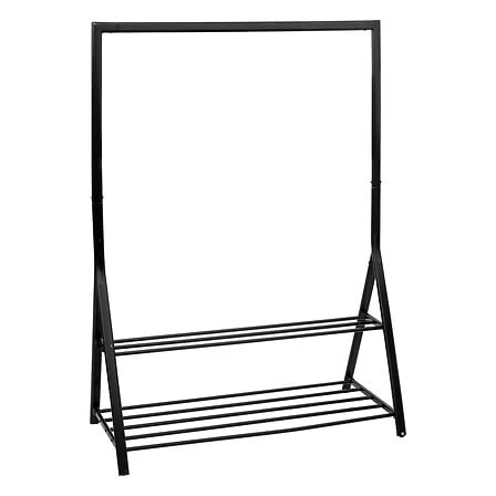 Portant vetements avec 2 etageres metal noir barre de penderie et deux etageres basses rangement chaussures - mobilier decoration pack mobilier LMNP