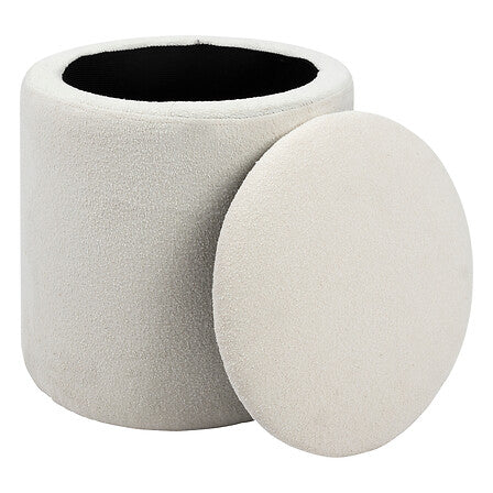 Pouf coffre rond bouclette blanc