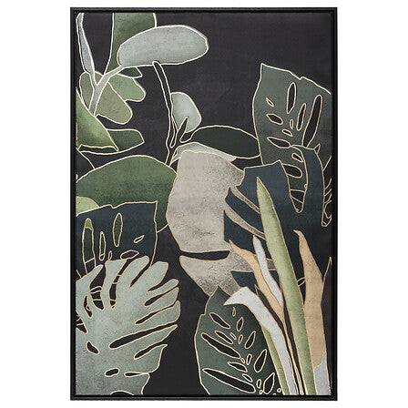 Toile imprimee encadree motif feuillage tropical monstera sur fond noir - decoration murale pack mobilier LMNP