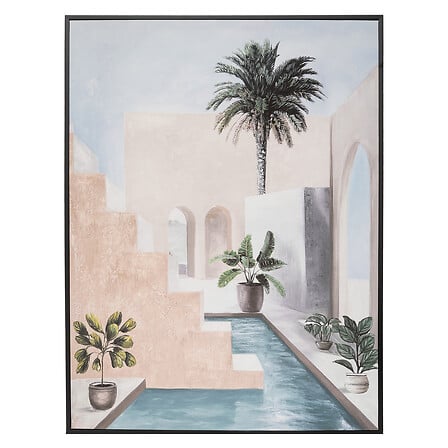 Toile imprimee encadree paysage mediterraneen 58x78cm palmier piscine ambiance douce lumineuse - decoration murale pack mobilier LMNP