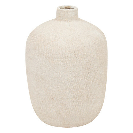 Vase decoratif en ceramique beige effet texture forme arrondie 31cm - accessoire decoration pack mobilier LMNP