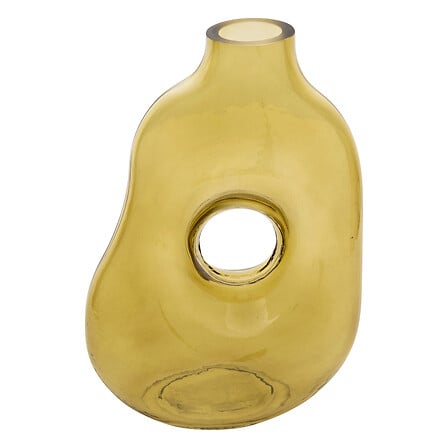 Vase design forme donut en verre 25cm vert kaki avec trou central - accessoire decoration pack mobilier LMNP