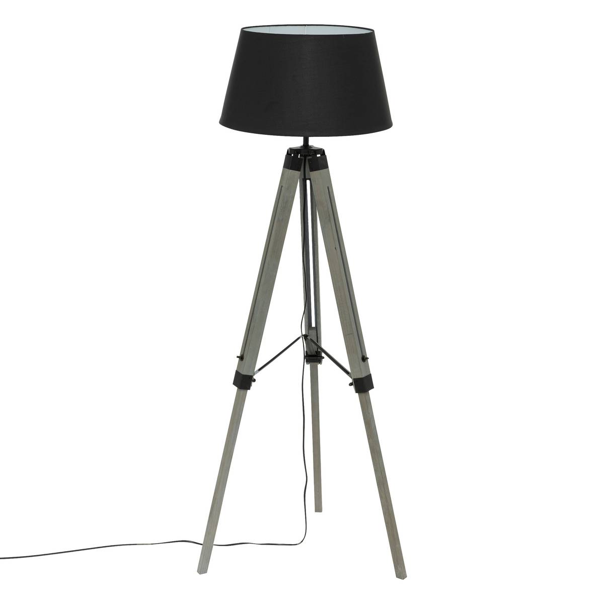Lampadaire trépied Runo haut 145 cm bois noir