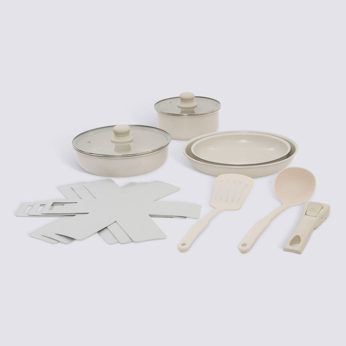Batterie de cuisine avec poignée amovible 12 pièces aluminium beige