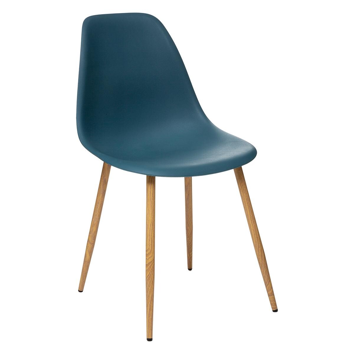 Chaise Taho polypropylène bleu navy pieds façon chêne