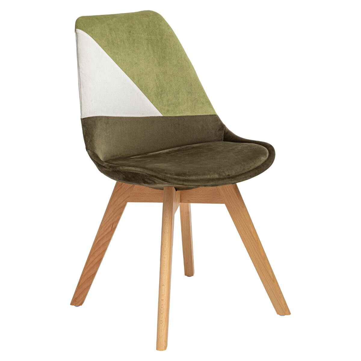 Chaise Baya patchwork velours kaki pieds hêtre