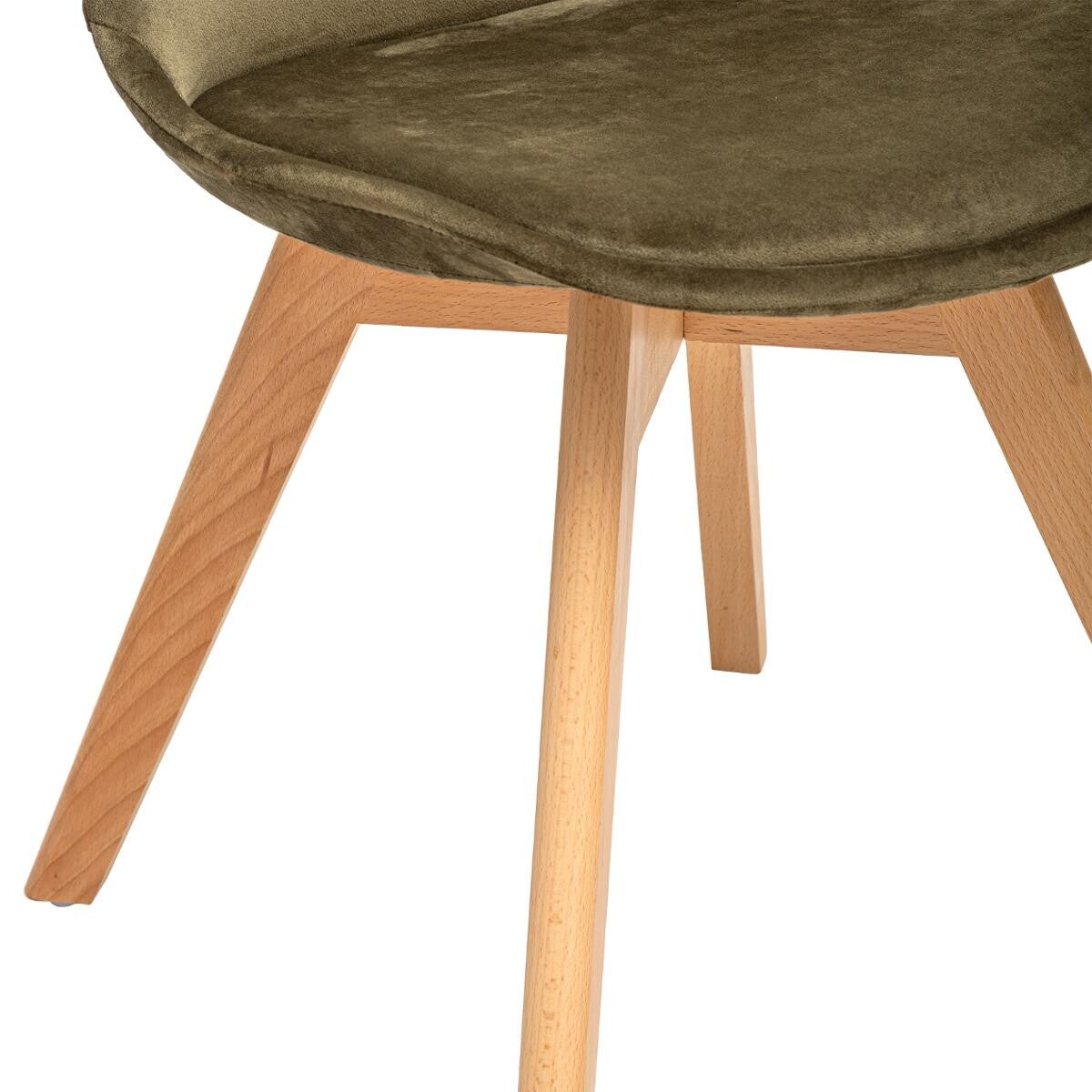 Chaise Baya patchwork velours kaki pieds hêtre