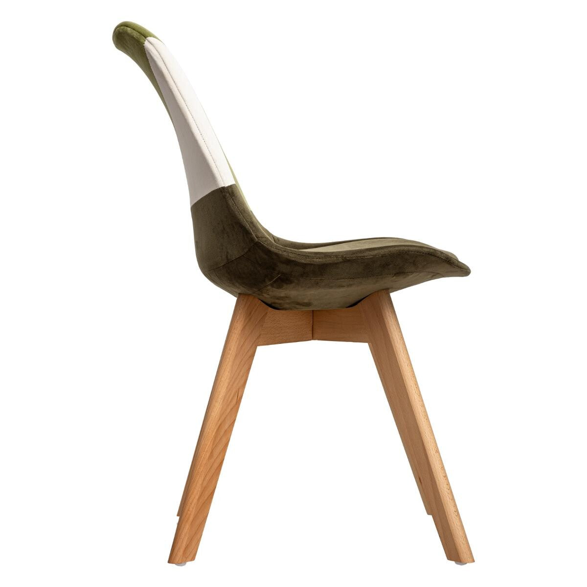 Chaise Baya patchwork velours kaki pieds hêtre
