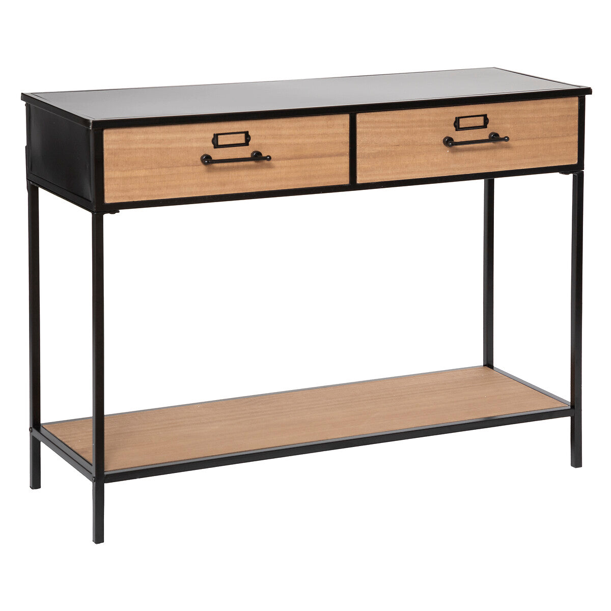 Console 2 tiroirs Baris métal noir et bois