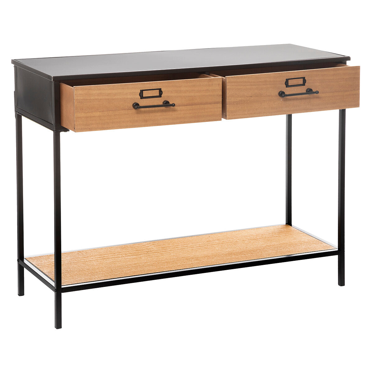 Console 2 tiroirs Baris métal noir et bois