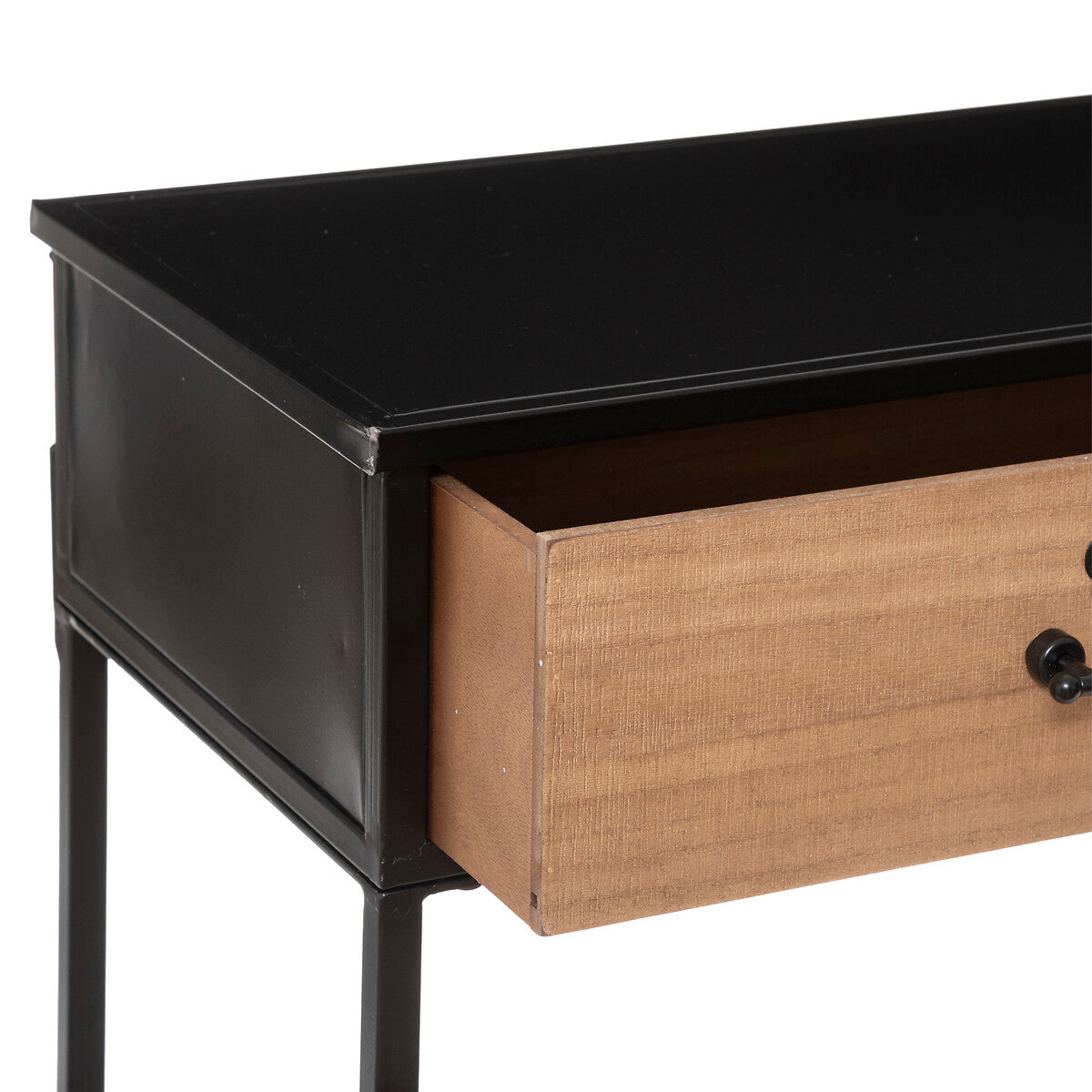 Console 2 tiroirs Baris métal noir et bois