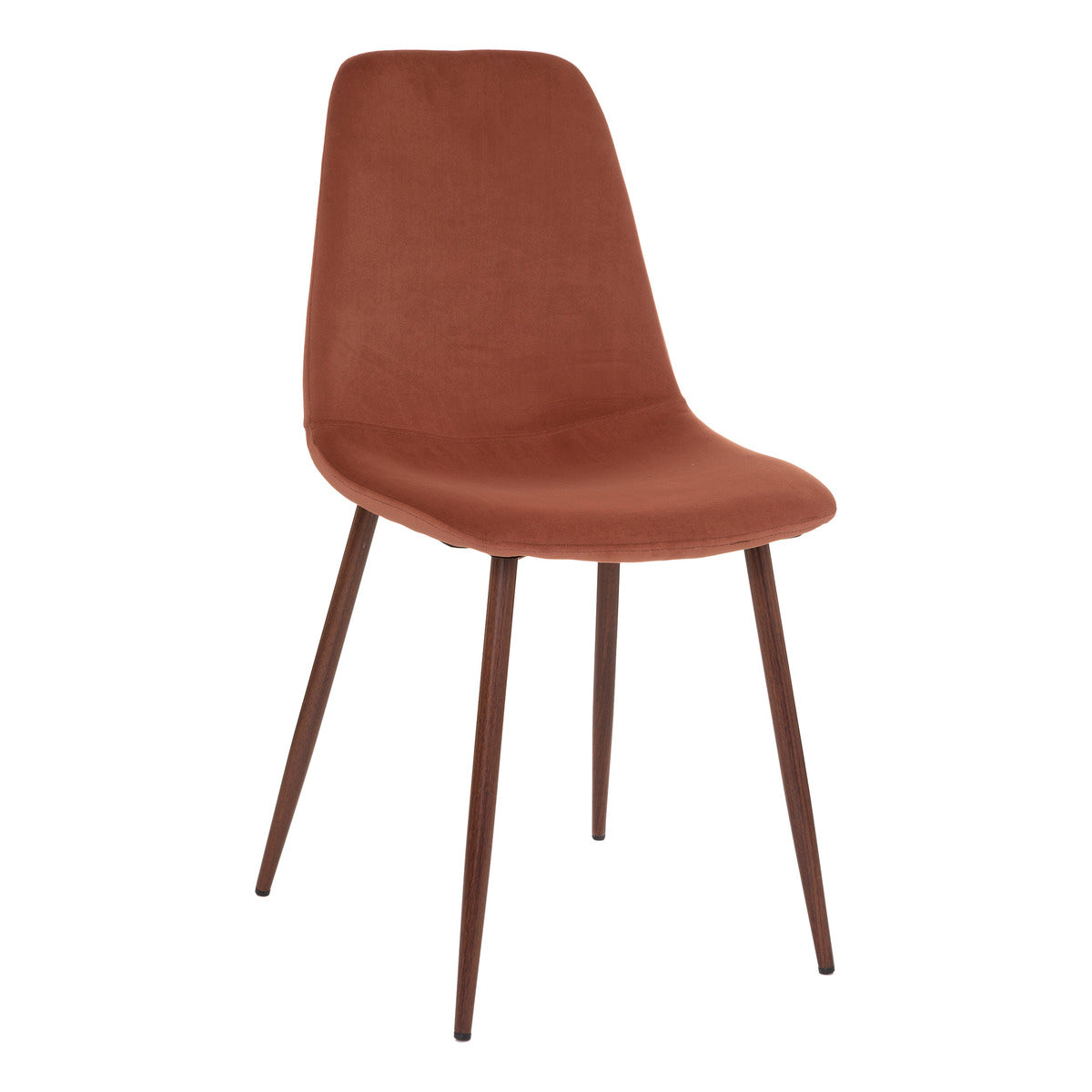 Chaise Roka velours terracotta pieds effet noyer