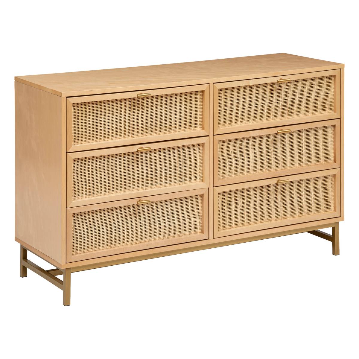 Commode double 6 tiroirs Rayo bouleau et cannage