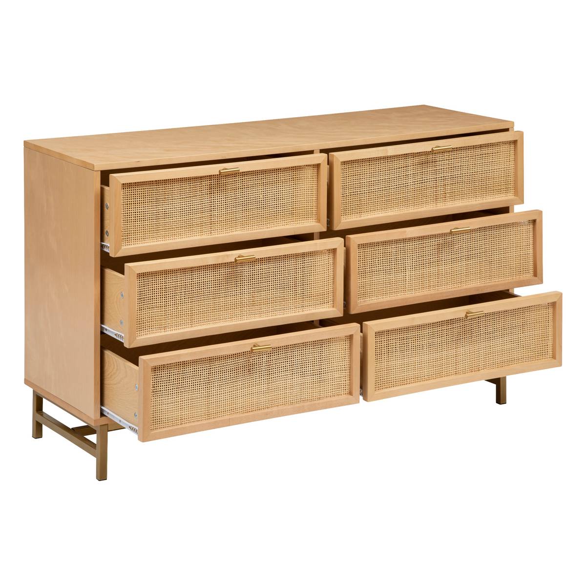 Commode double 6 tiroirs Rayo bouleau et cannage