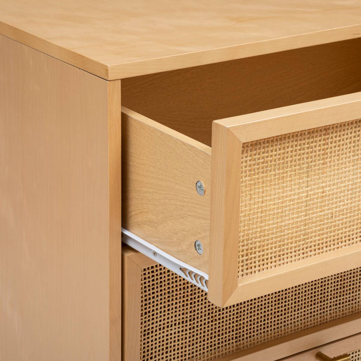 Commode double 6 tiroirs Rayo bouleau et cannage