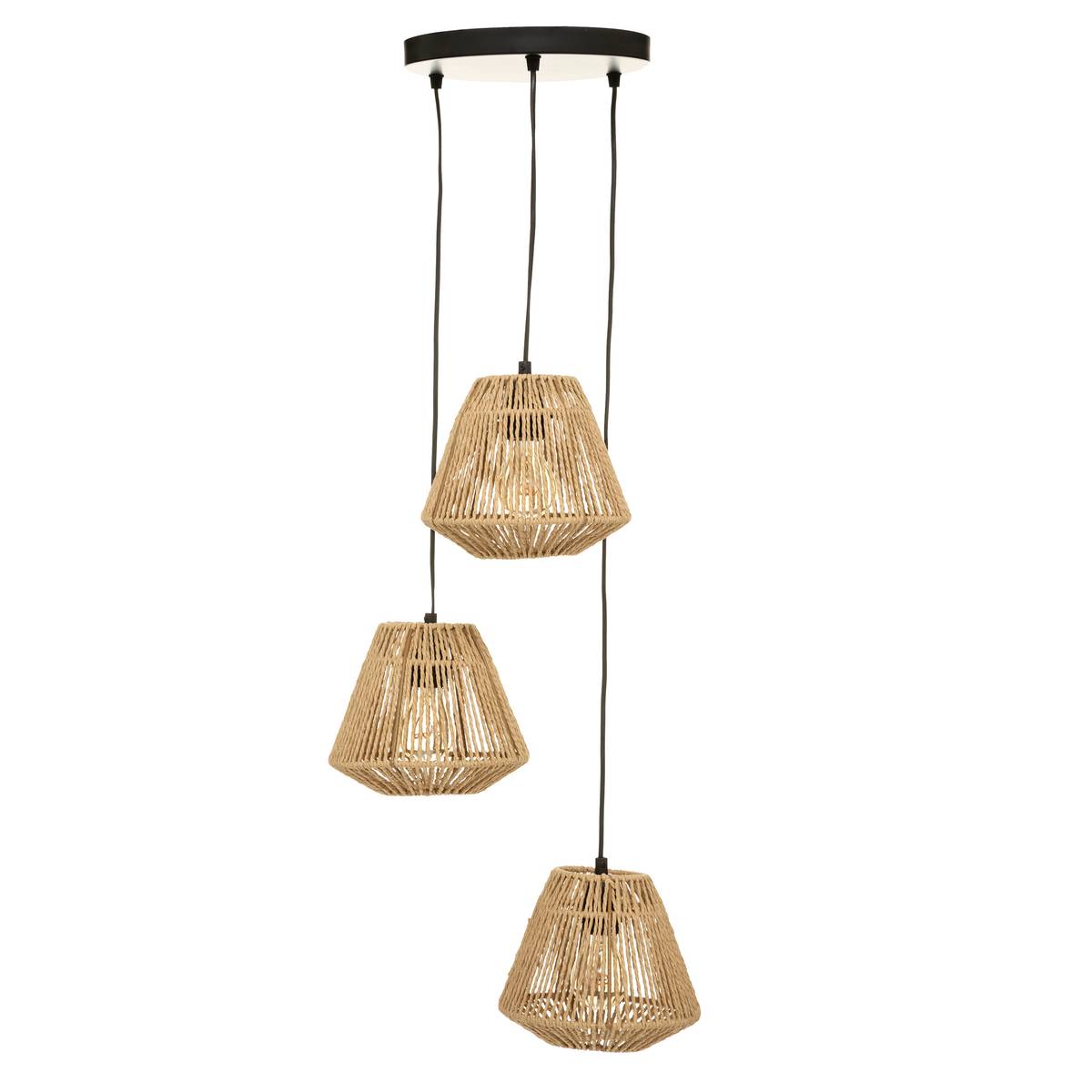 Suspension 3 lampes Jily diam. 20 cm corde naturel