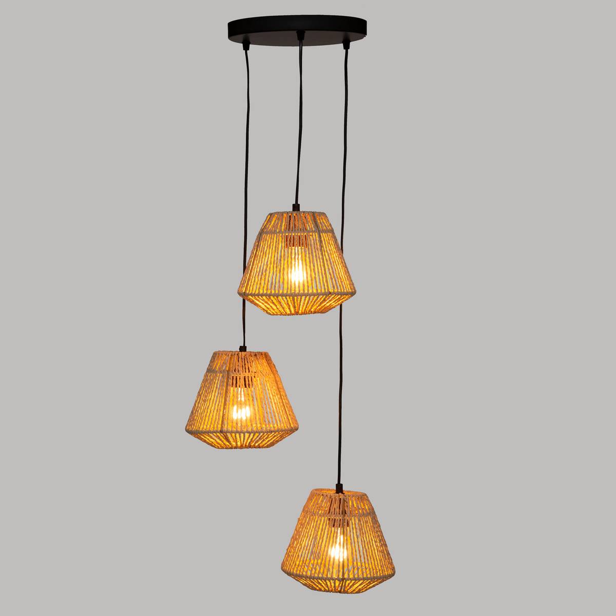 Suspension 3 lampes Jily diam. 20 cm corde naturel
