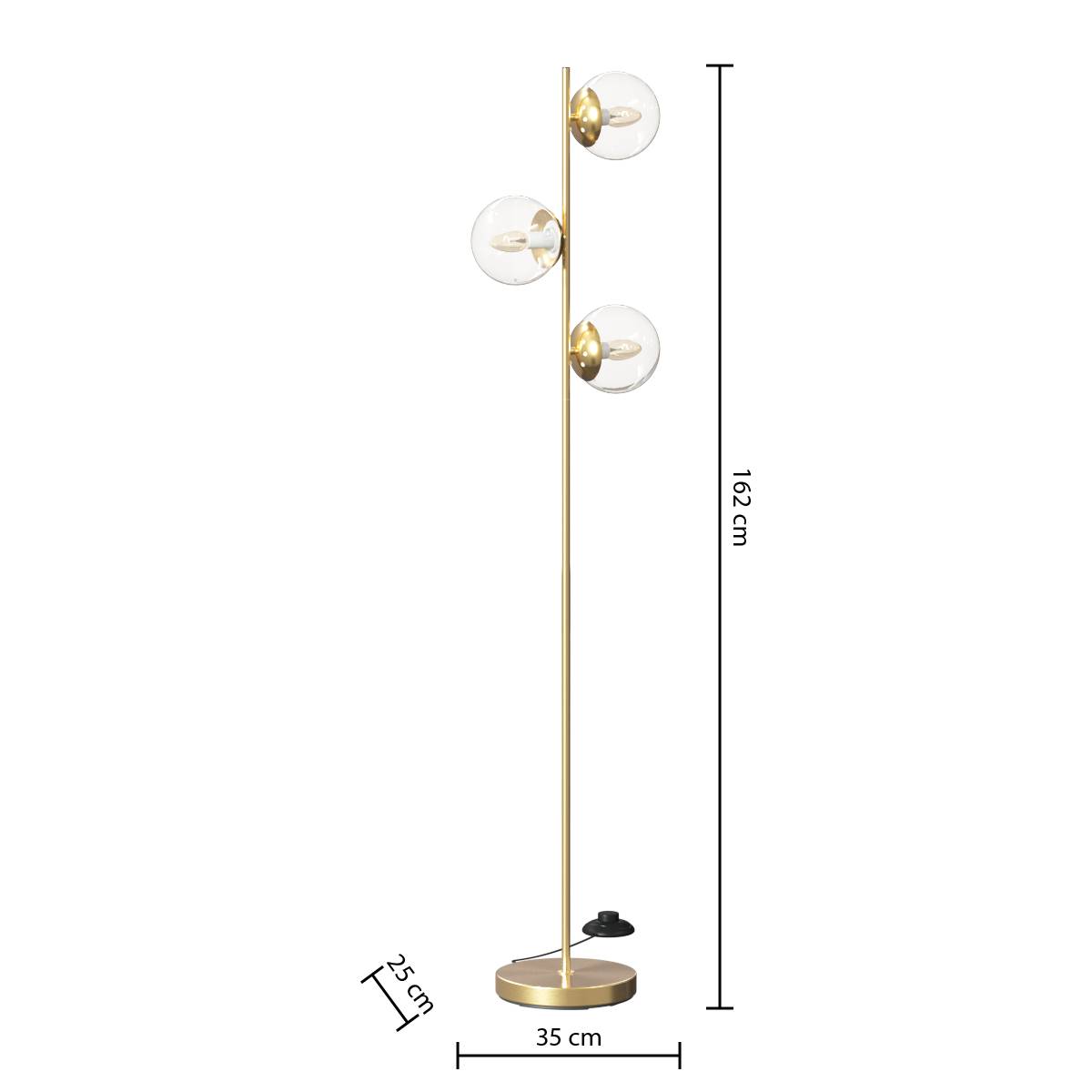 Lampadaire droit Le Collectionneur H. 162 cm métal et verre or