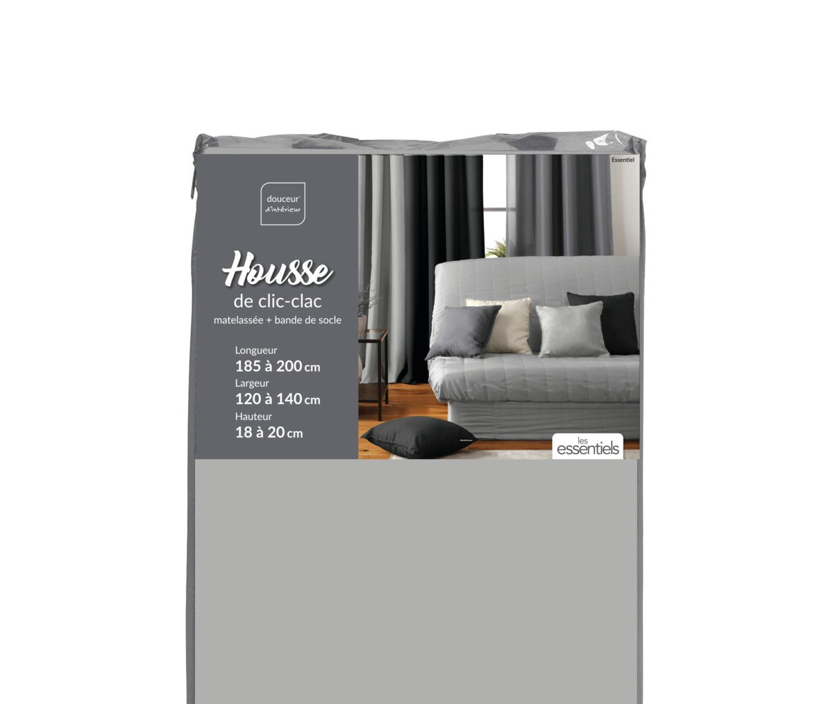 Housse de clic-clac matelassée 120 à 140 x 185 à 200 cm polyester uni Essentiel gris