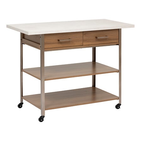 Desserte cuisine a roulettes plateau blanc tiroirs bois et etageres structure metal gris style industriel - mobilier decoration pack mobilier LMNP
