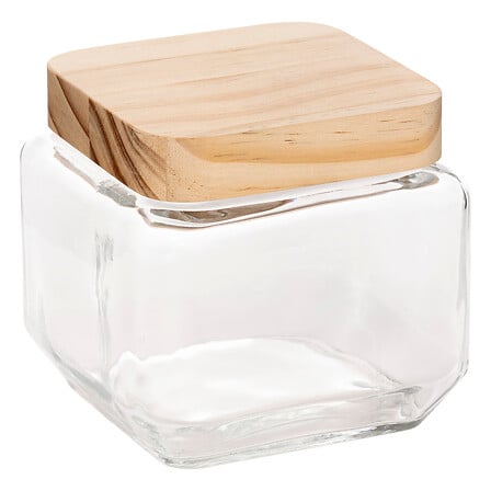 Bocal carré 0,85 l verre et pin