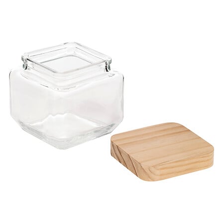Bocal carré 0,85 l verre et pin