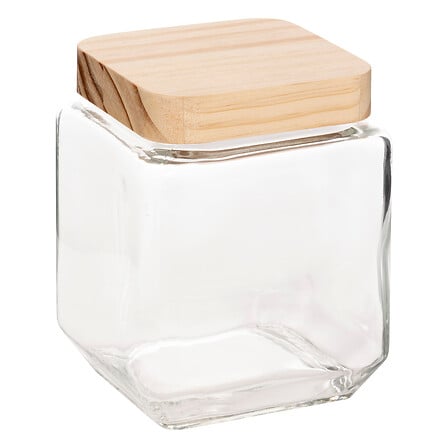 Bocal carré 1,25 l verre et pin