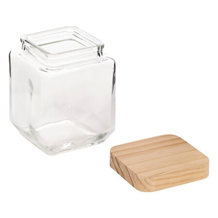 Bocal carré 1,25 l verre et pin