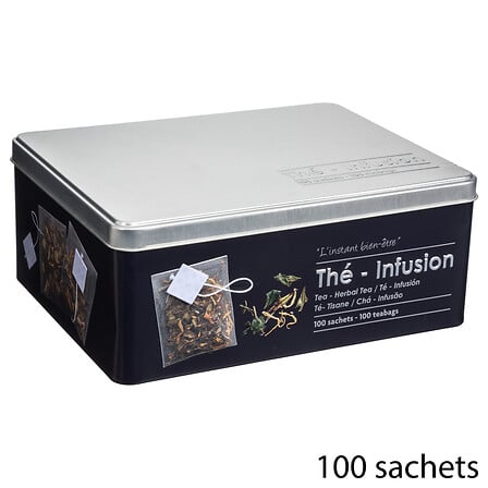Boîte à thé et infusions Black edition métal relief