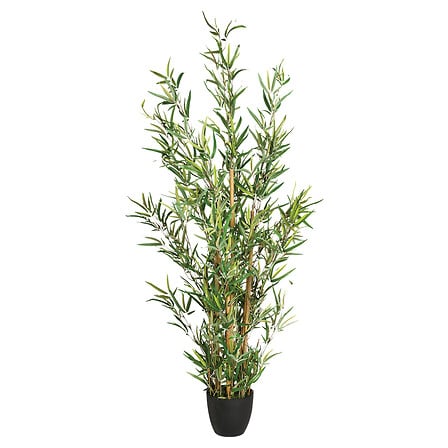Bambou artificiel 120cm avec pot noir feuilles vertes tiges naturelles - accessoire decoration pack mobilier LMNP