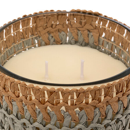 Bougie parfumée 470 g pot verre et fibres naturelles ambre