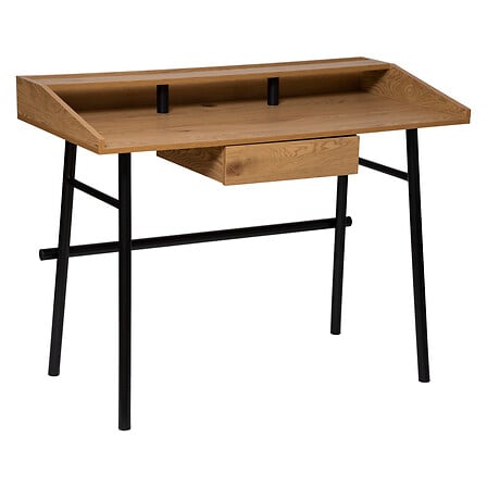 Bureau avec 1 tiroir en bois naturel et metal noir style industriel vue fermee - mobilier decoration pack mobilier LMNP