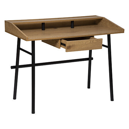 Bureau avec 1 tiroir en bois et metal noir style industriel tiroir ouvert - mobilier decoration pack mobilier LMNP