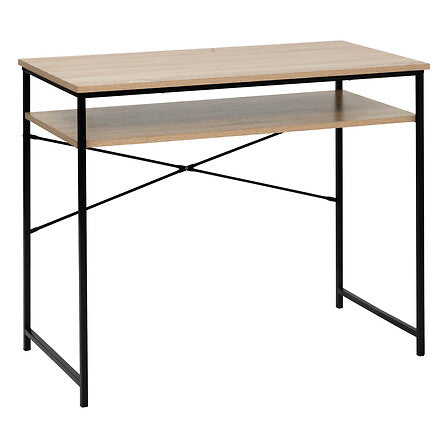 Bureau d appoint effet bois et metal plateau chene clair structure metal noir croisee avec etagere inferieure style industriel - mobilier decoration pack mobilier LMNP