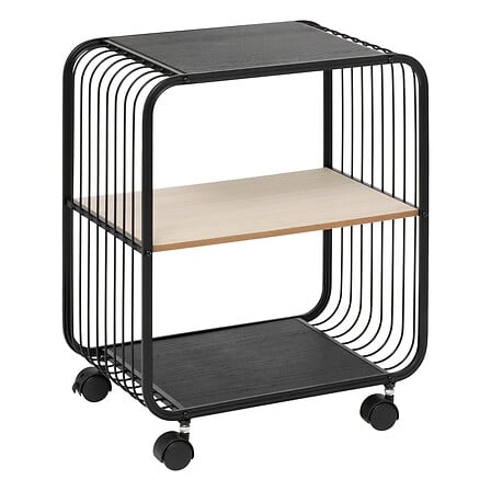 Étagère à roulettes 2 niveaux métal et bois noir