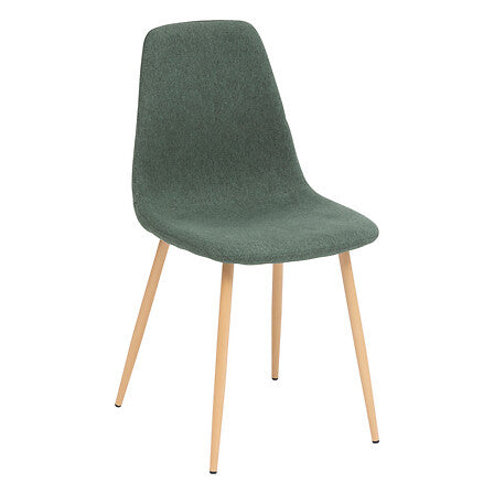 Chaise pieds imitation hetre tissu vert sauge assise ergonomique dossier arrondi quatre pieds bois naturel vue de face salon salle a manger - mobilier decoration pack mobilier LMNP
