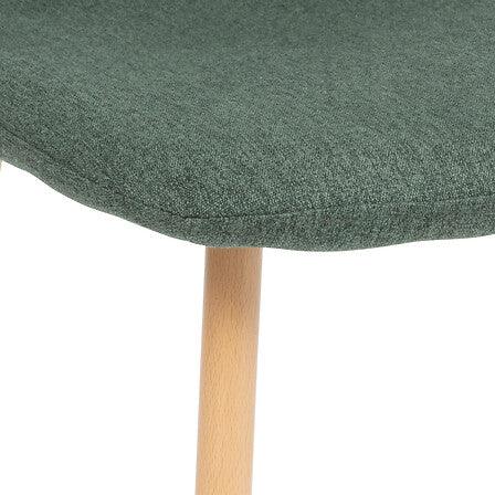 Chaise pieds imitation hetre detail assise tissu vert sauge et pied bois naturel vue rapprochee texture tissu chine salon salle a manger - mobilier decoration pack mobilier LMNP