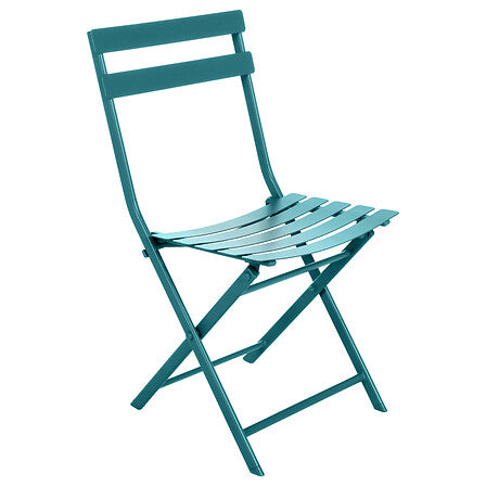 Chaise pliante bleu canard en metal style bistrot - mobilier balcon terrasse pack mobilier LMNP