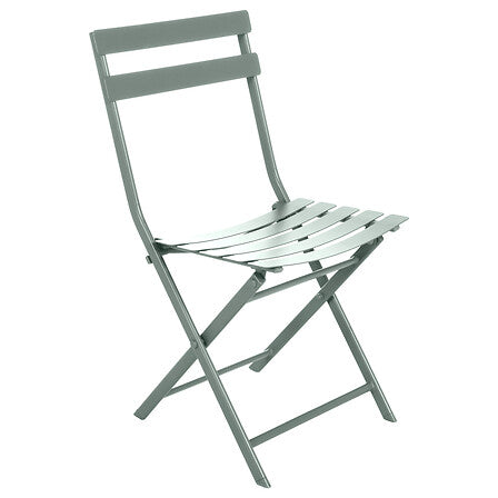 Chaise pliante vert olive en metal style bistrot vue de face - mobilier balcon terrasse pack mobilier LMNP