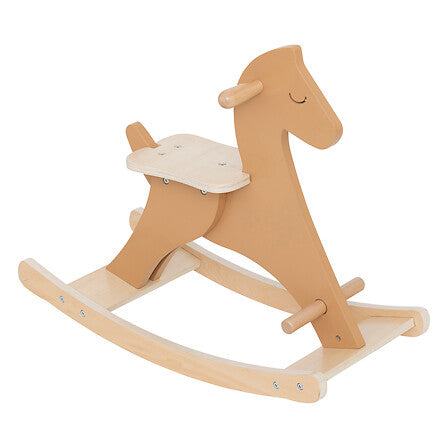 Cheval a bascule en bois marron naturel pour enfant avec selle blanche - mobilier decoration pack mobilier LMNP