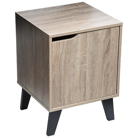 Table de chevet bois nature avec porte et pieds noirs - chambre pack mobilier LMNP