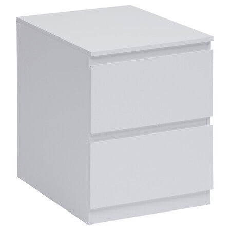 Commode 2 tiroirs blanc vue de face complete deux tiroirs sans poignee finition laquee blanche chambre - mobilier decoration pack mobilier LMNP