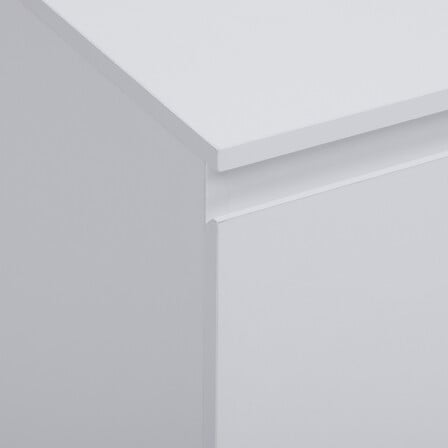 Commode 2 tiroirs blanc detail angle superieur finition blanche bords et plateau vue rapprochee - mobilier decoration pack mobilier LMNP